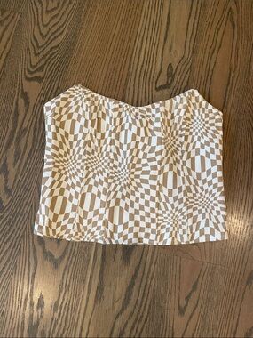 Women’s Et Clet Strapless Geometric Pattern Top in Cream and Tan